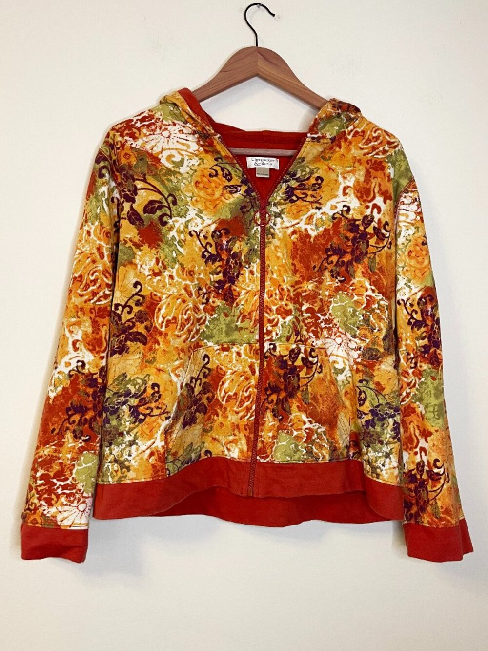 Christopher & Banks Fall Floral Y2K Hoodie Sweatshirt Jacket Large Cotton